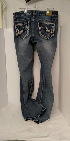 WISHFUL Park Pants Denim Blue Jeans "BELLA" Bootcut Sz 11 Distress Embroider Rip - Picture 1 of 9